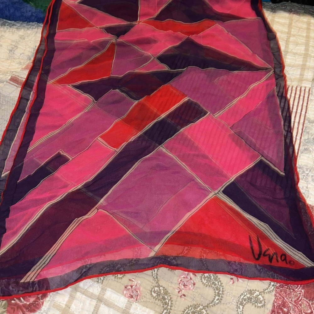 Vintage Vera Neumann silk sheer oblong scarf 14” x 40”